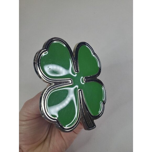 Four Leaf Clover Shamrock Belt Buckle Silver Tone Green Enamel St.Patricks Day - Picture 2 of 7